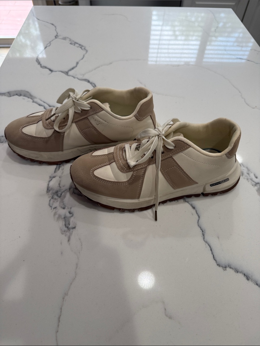Neutral Beige & Cream Women's Casual Lace-Up Sneakers